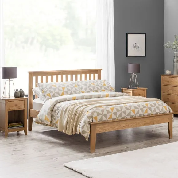 Wooden Bed Frame with Slats - Wood, Oak
