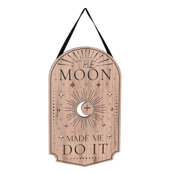 Moon Hanging Plaque with Celestial Design - Brown