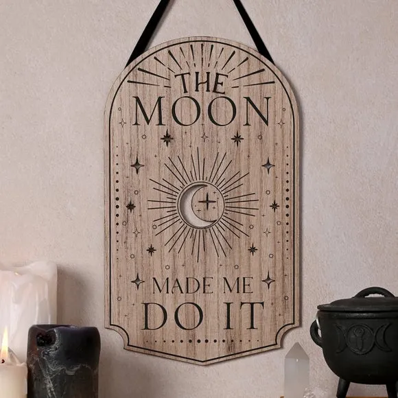 Moon Hanging Plaque with Celestial Design - Brown