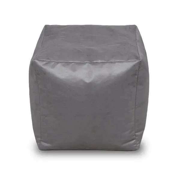Cube Bean Bag with Zip Opening - Grey, Faux Suede