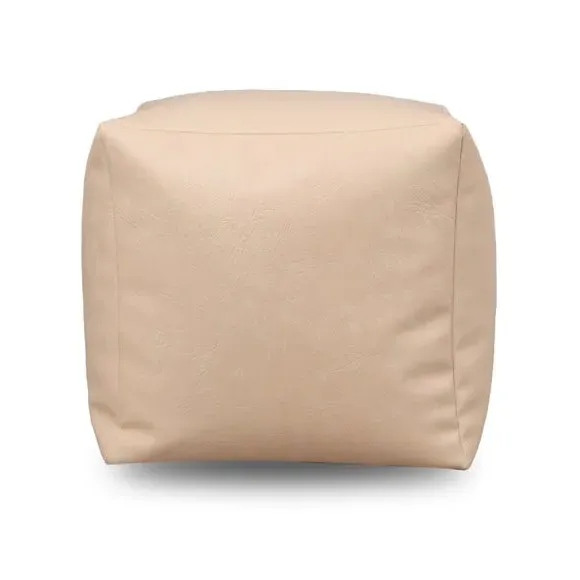 Cube Beanbag with Zip Opening - Cream, Faux Leather