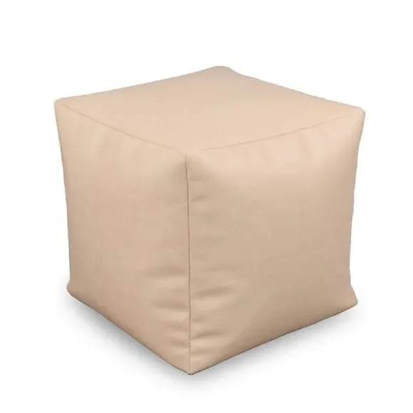 Cube Beanbag with Zip Opening - Cream, Faux Leather