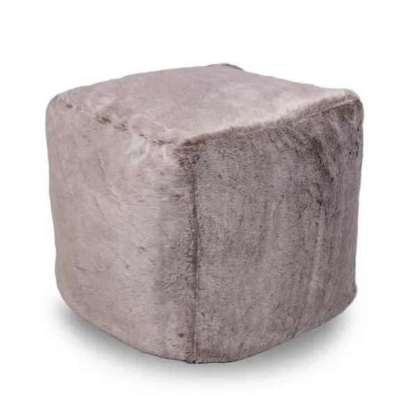 Cube Beanbag with Zip Opening - Grey, Faux Fur
