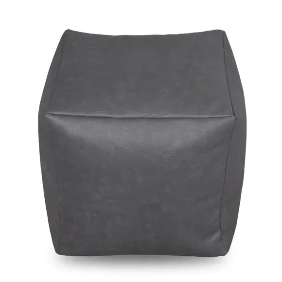 Cube Beanbag with Zip Opening - Grey, Faux Leather