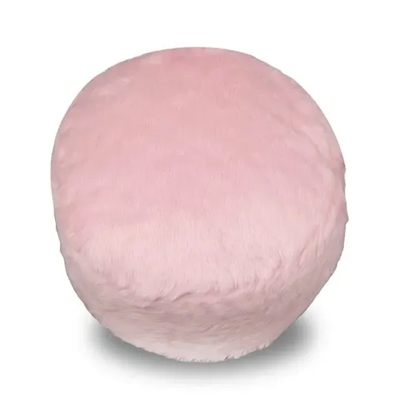 Round Footstool with Zip Opening - Pink, Faux Fur