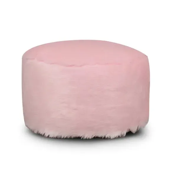 Round Footstool with Zip Opening - Pink, Faux Fur image