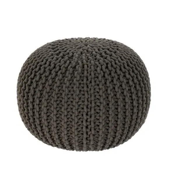 Round Pouffe with Bead Filling - Grey, Knitted image