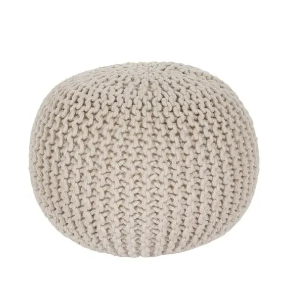 Round Pouffe with Bead Filling - Natural, Knitted