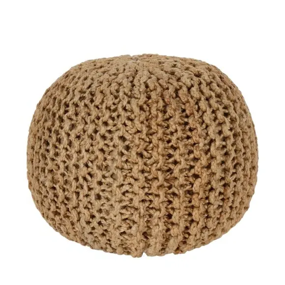 Round Pouffe with Bead Filling - Ochre, Knitted