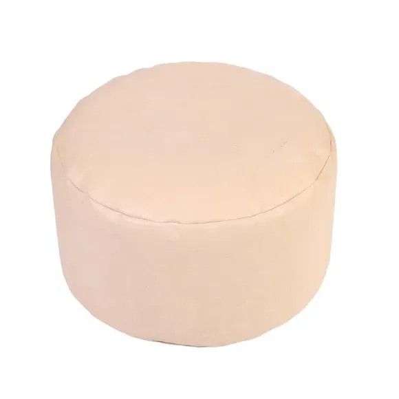 Round Pouffe with Zip Opening - Cream, Faux Leather