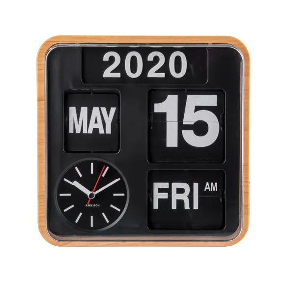 Mini Flip Wall Clock with Date - Natural, Bamboo