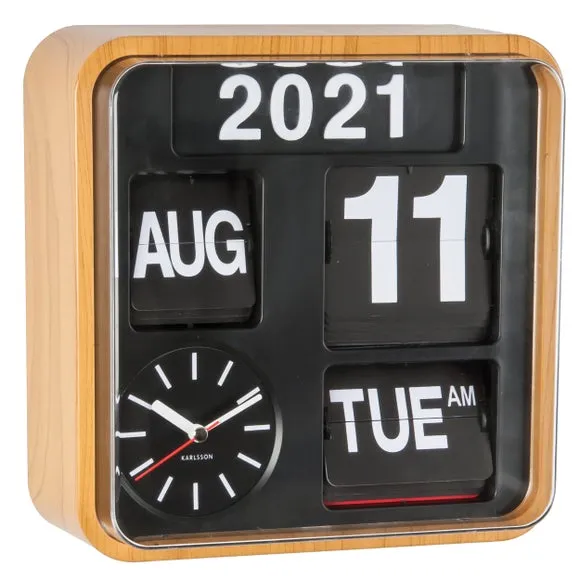 Mini Flip Wall Clock with Date - Natural, Bamboo