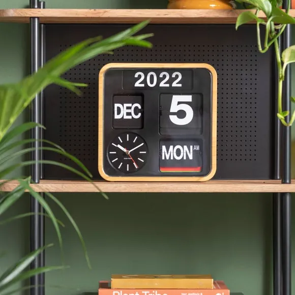 Mini Flip Wall Clock with Date - Natural, Bamboo image