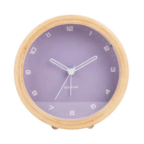 Round Alarm Clock with Night Light - Purple, Wood
