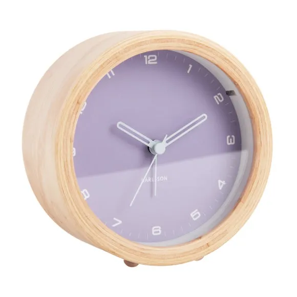 Round Alarm Clock with Night Light - Purple, Wood