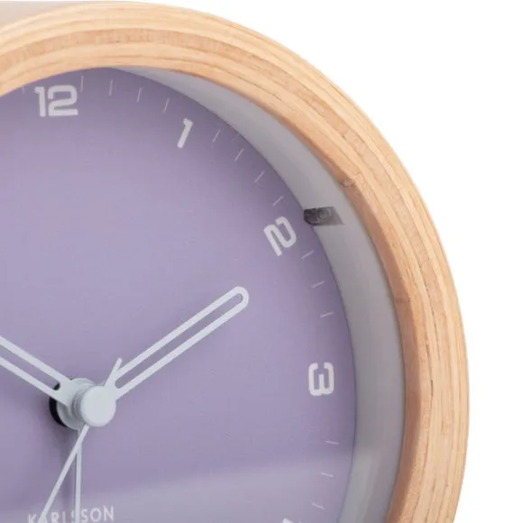 Round Alarm Clock with Night Light - Purple, Wood