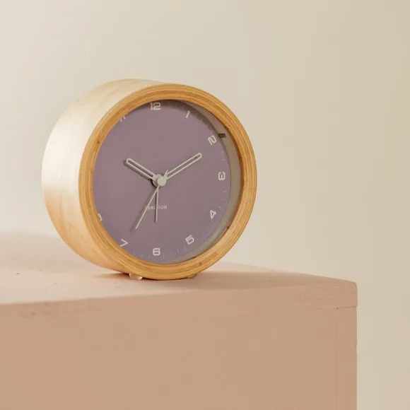 Round Alarm Clock with Night Light - Purple, Wood image