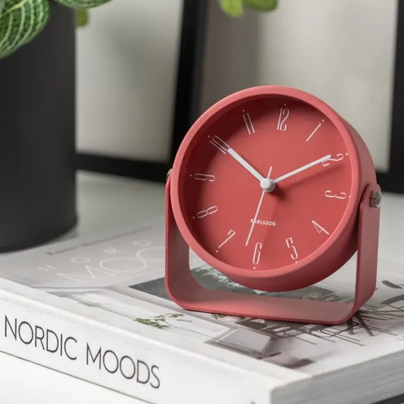 Round Alarm Clock with Numbers - Red, Iron