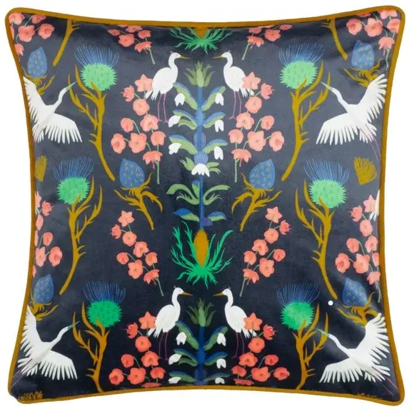 Square Cushion with Piped Trim - Blue, Velvet image