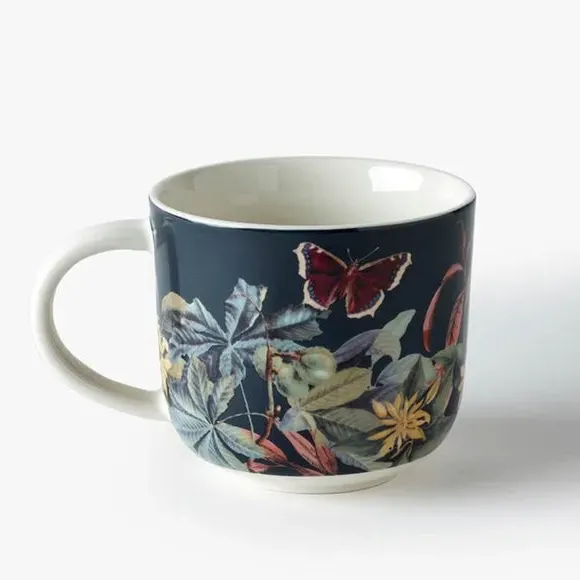 Set of 2 Floral Mugs - Blue, Fine China
