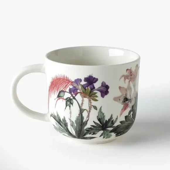 Set of 2 Floral Mugs - White, Fine China