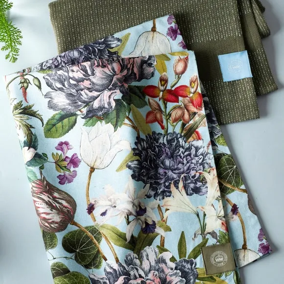 Set of 2 Tea Towels Floral Print - Green, Cotton