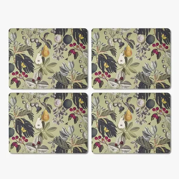 Set of 4 Rectangle Placemats - Green, Cork