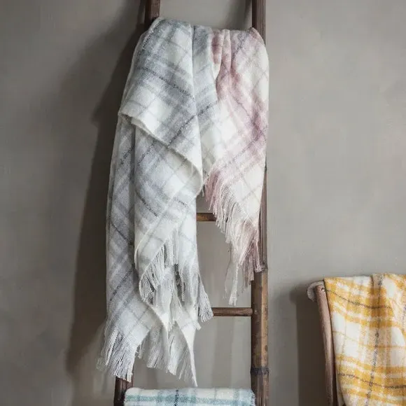 Checked Throw Blanket - Grey, Faux Mohair