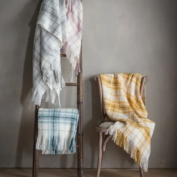 Checked Throw Blanket - Grey, Faux Mohair