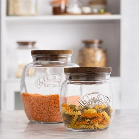 0.85L Storage Jar with Wooden Lid - Clear Glass