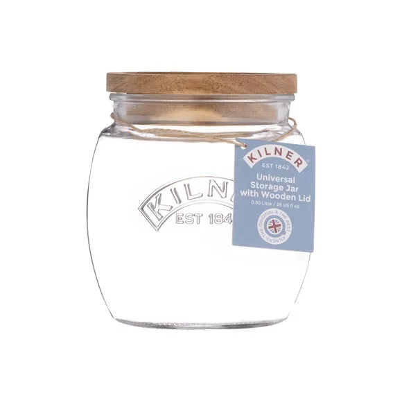 0.85L Storage Jar with Wooden Lid - Clear Glass
