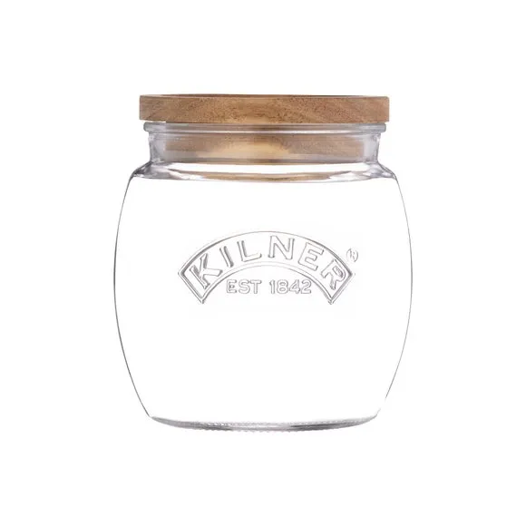 0.85L Storage Jar with Wooden Lid - Clear Glass