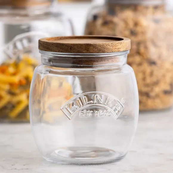 0.85L Storage Jar with Wooden Lid - Clear Glass image