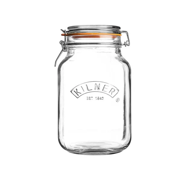 1.5L Square Storage Jar with Clip Lid - Clear