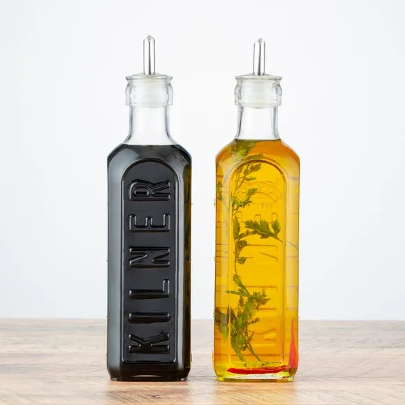 2-Piece Oil Bottle Set with Rack - Clear Glass