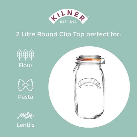 2L Round Storage Jar with Clip Lid - Clear Glass