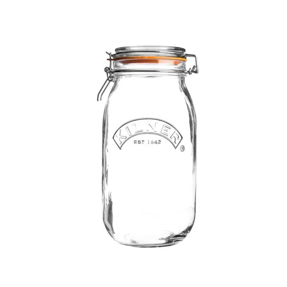 2L Round Storage Jar with Clip Lid - Clear Glass