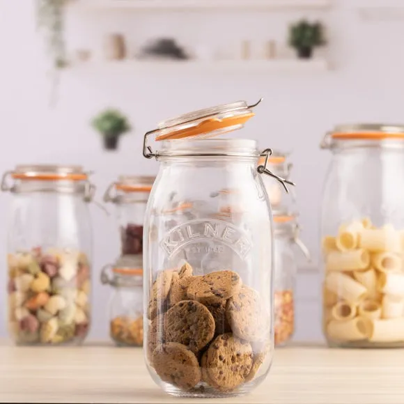 2L Round Storage Jar with Clip Lid - Clear Glass image