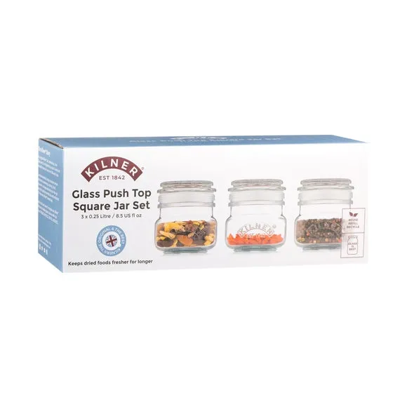 3-Piece Storage Jar Set with Push Lid - Clear