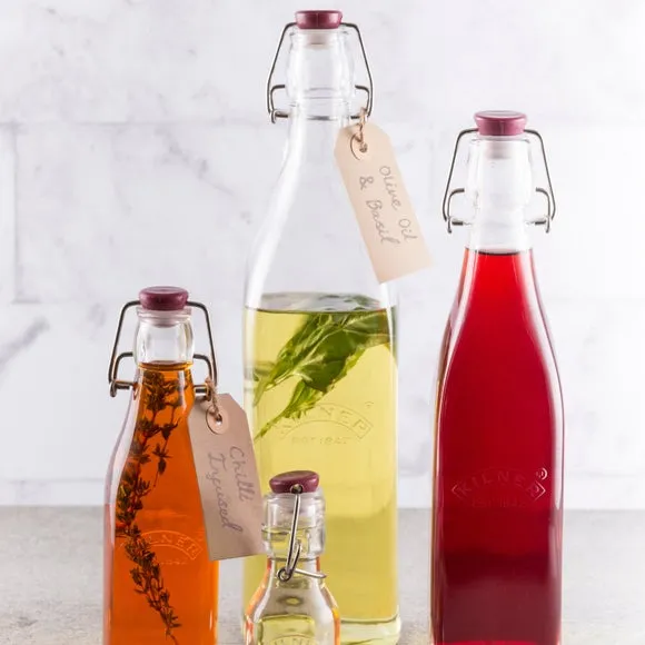 Square Storage Bottle with Clip Top - Clear Glass