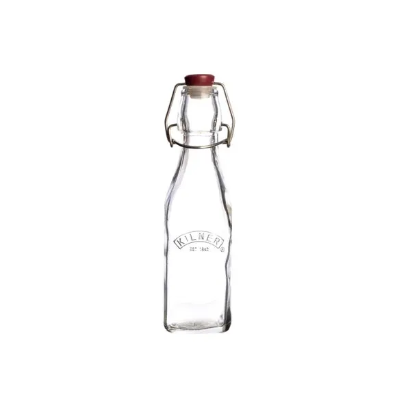 Square Storage Bottle with Clip Top - Clear Glass