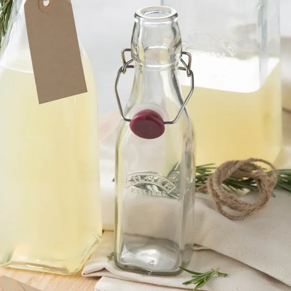Square Storage Bottle with Clip Top - Clear Glass