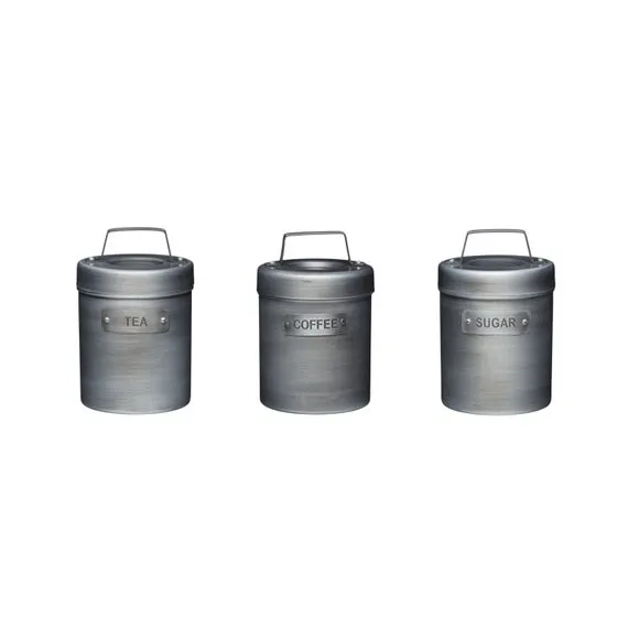 3-Piece Canister Set with Lids - Grey, Metal