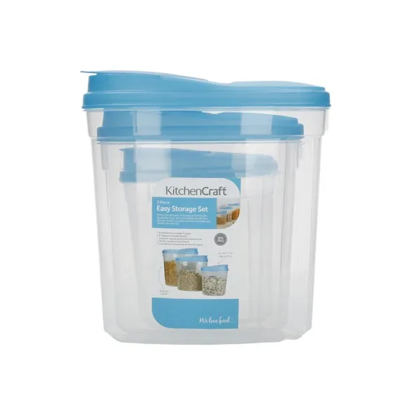 3-Piece Food Storage Set with Lids - Blue, Plastic