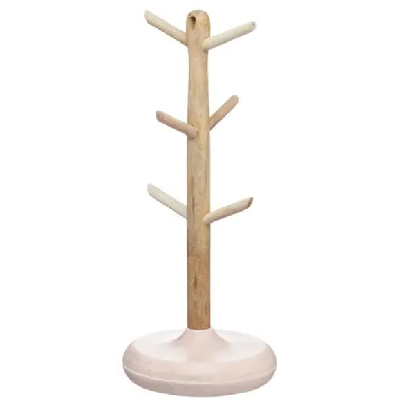6-Cup Mug Tree Stand - Pink, Mango Wood