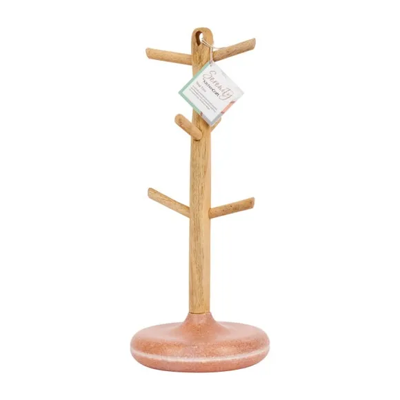 6-Cup Mug Tree Stand - Pink, Mango Wood
