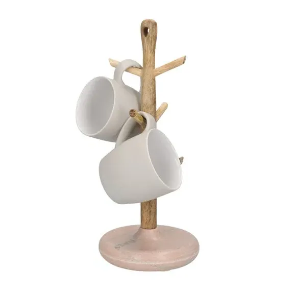 6-Cup Mug Tree Stand - Pink, Mango Wood image