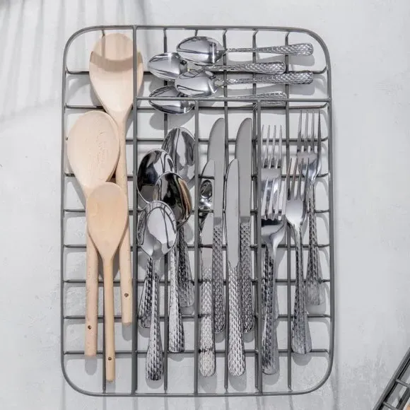 Compact Wire Cutlery Tray - Grey, Iron