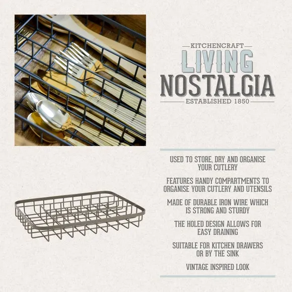 Compact Wire Cutlery Tray - Grey, Iron