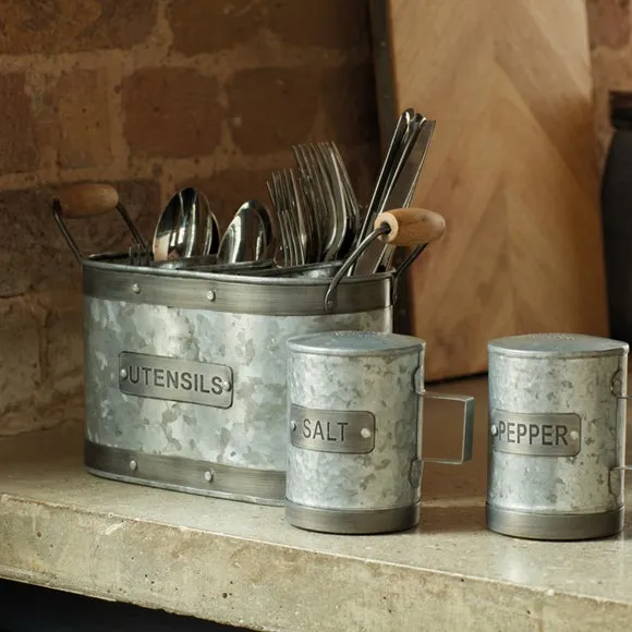 Large Utensil Holder with Compartments - Grey